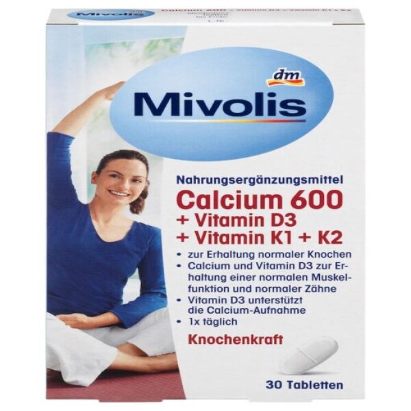 Viên Uống Mivolis Calcium 600 + Vitamin D3 + K, 30 Viên